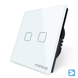 Load image into Gallery viewer, EU/UK Standard 2GANG 2/3 Way Stair Cross Glass Panel Touch Light Switch