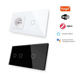 Load image into Gallery viewer, EU/UK Standard 1/2/3/4Gang  Glass Panel Touch Tuya Wifi Light Switch And UK Socket TV LAN Plug